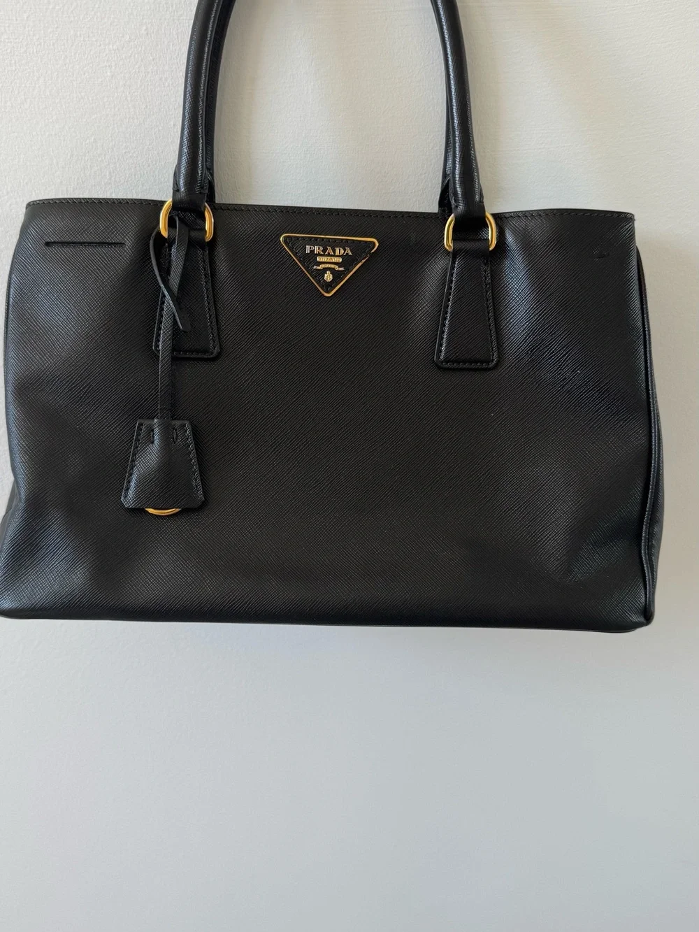 Prada Black Saffiano Leather Satchel with Gold Hardware